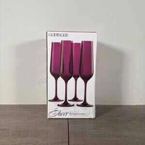 Set Of 4 Godinger Crystal Sheer Pink 7oz Champagne Flutes